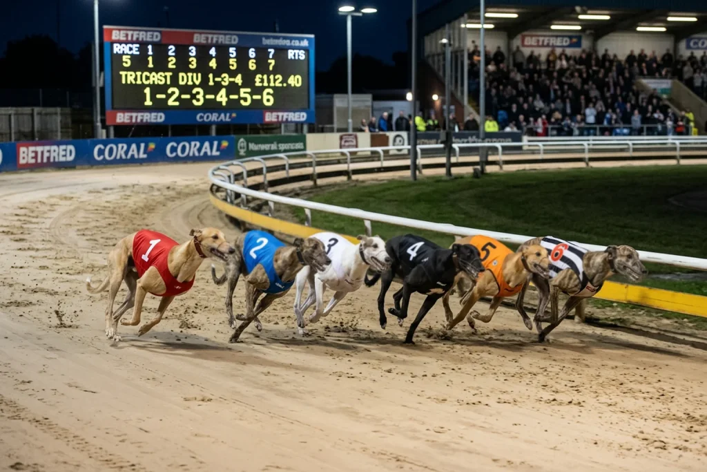 Greyhound tricast box betting at UK dog track